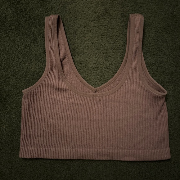 Forever 21 Ribbed V-Neck Crop Tank Top Mauve Gray Purple Beige - Small - Picture 2 of 3